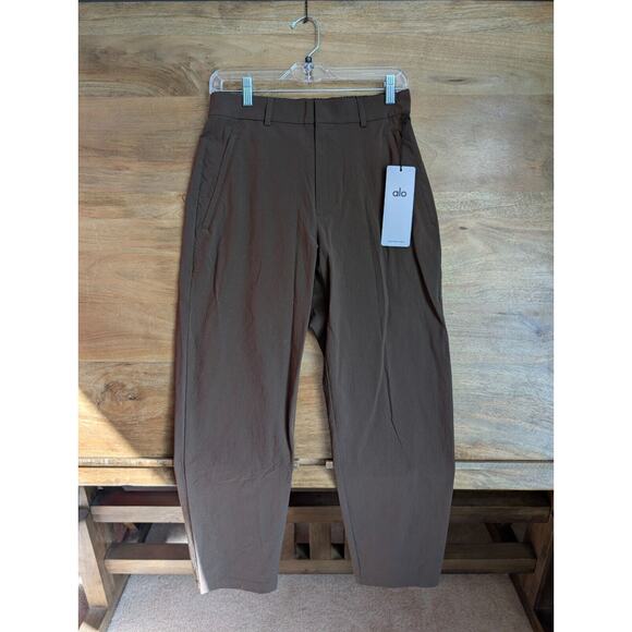 Alo Yoga Pants Womens Small Dark Brown Relaxed Fit Straight Leg Zipper Pockets